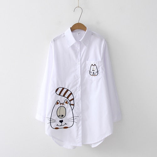 2020 NEW White Shirt Casual Wear Button Up Turn Down Collar Long Sleeve Cotton Blouse Embroidery Feminina HOT Sale T8D427M