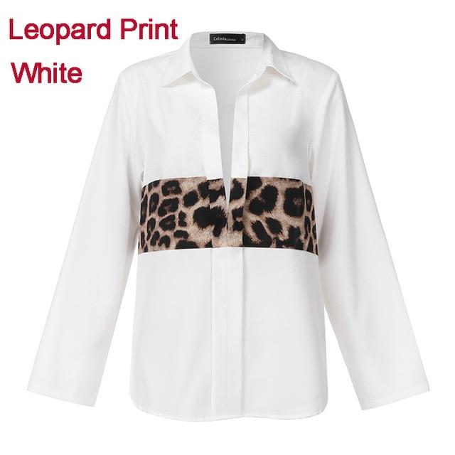 Plus Size Celmia Sexy Leopard Stitching Blouse Women Autumn V-Neck Long Sleeve Shirts Casual Loose Tops Vintage Blusas Clothing