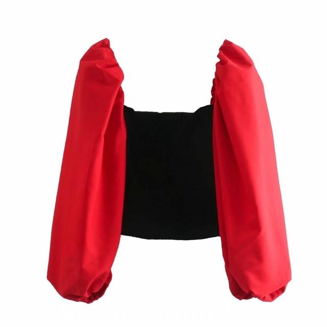Stylish patchwork velvet blouses lantern sleeve shirts female casual short style chic tops blusas mujer