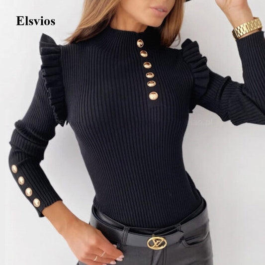 2020 Autumn Winter Long Sleeve Ribbed Blouse Women V Neck Button Shirt Pullovers Fashion Elegant Office Lady Slim Tops Blusa XXL