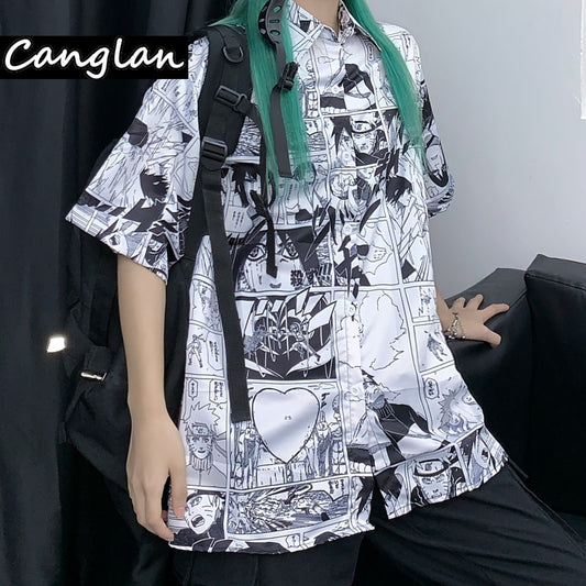 Anime Naruto Manga Print Summer Women Button Up Shirt Short Sleeve  Harajuku Streetwear Clothes Blouse Graphic Cardigan