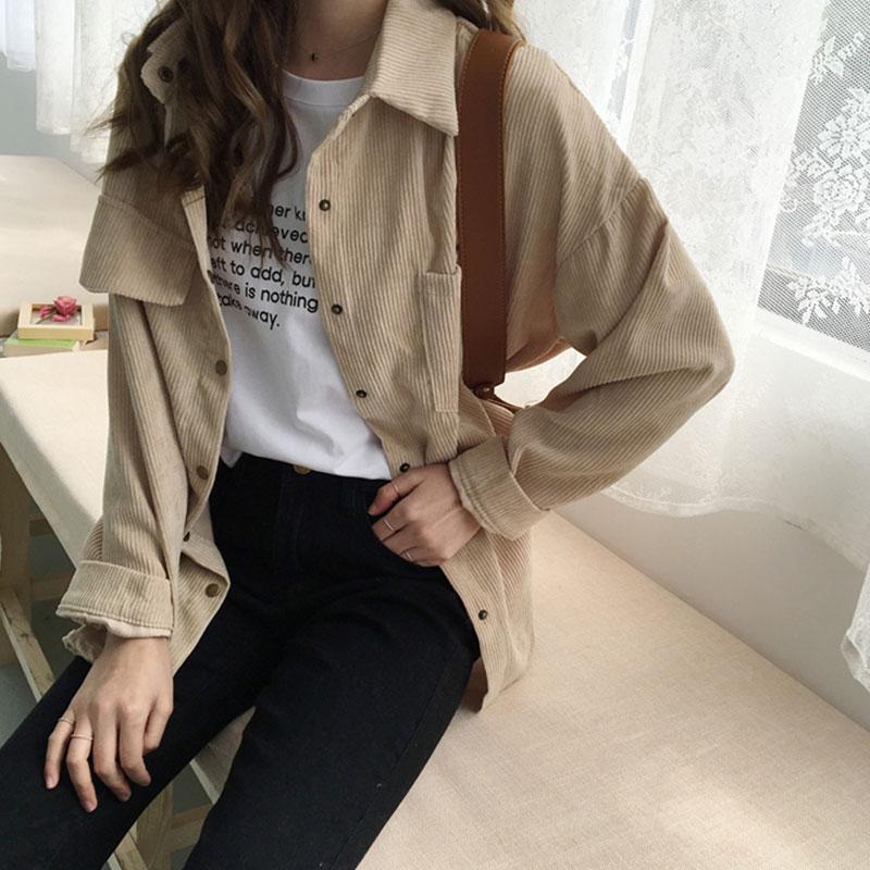 Women's Shirt Work Plus Size Boyfriend Button Blouse Woman Shirts Casual Long Sleeve Korean Fashion Clothing Corduroy Shirts