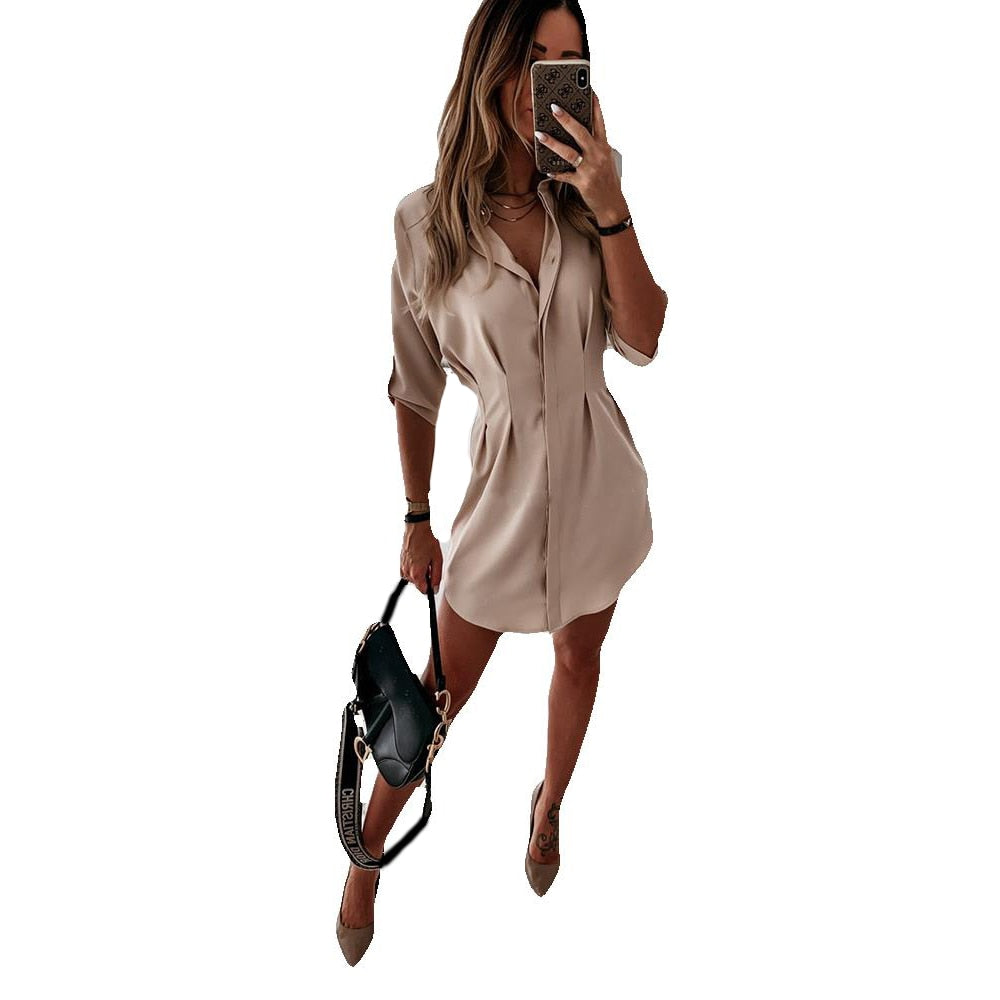 Summer new product solid color Wan sleeve irregular button ladies shirt shirt