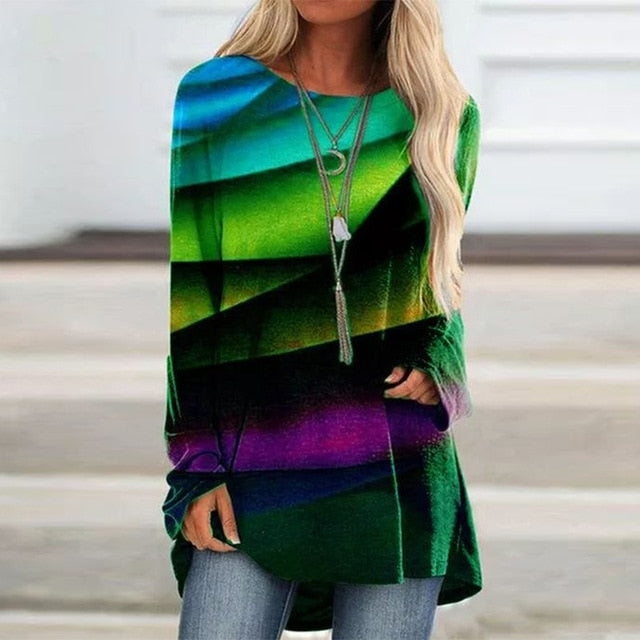 Vintage Abstract Face Printed V Neck Blouse Shirt Women Autumn Long Sleeve Irregular Tops Pullover Casual Loose Harajuku Blouses