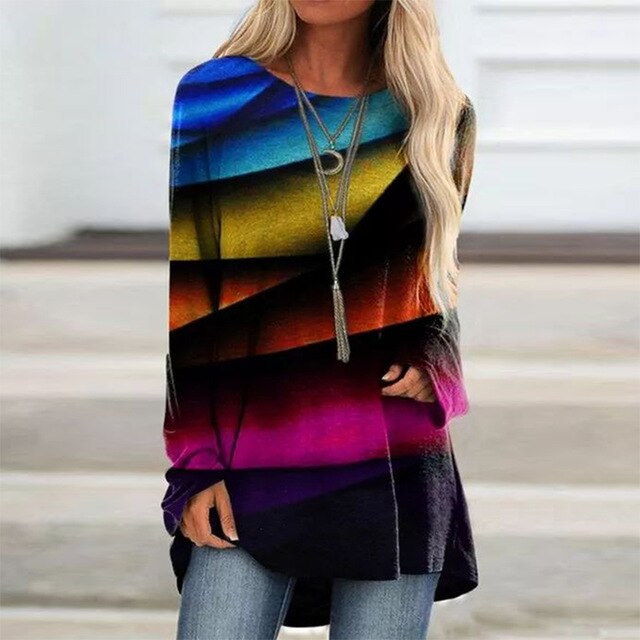 Vintage Abstract Face Printed V Neck Blouse Shirt Women Autumn Long Sleeve Irregular Tops Pullover Casual Loose Harajuku Blouses