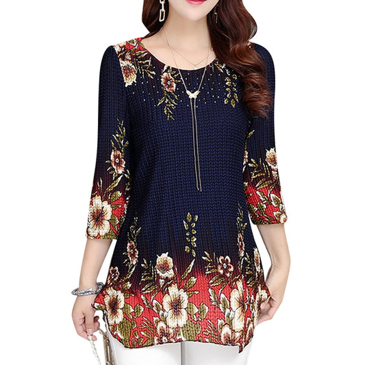 Women Tops 2020 New Blouse shirt Plus size 4XL Casual Blue Red Women's Clothing O-neck floral Print Feminine Tops blusas 993D