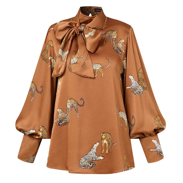 Celmia Plus Size Women Satin Blouse 2020 Fashion Tunic Top Elegant OL Bow Tie Neck Lantern Sleeve Office Shirt Casual Blusas 5XL