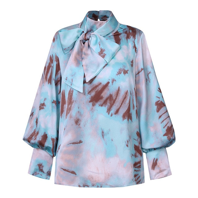 Celmia Plus Size Women Satin Blouse 2020 Fashion Tunic Top Elegant OL Bow Tie Neck Lantern Sleeve Office Shirt Casual Blusas 5XL