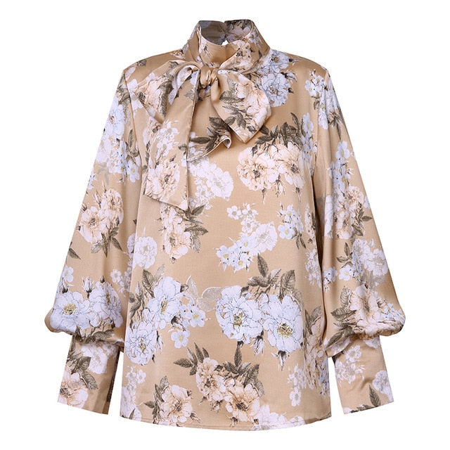 Celmia Plus Size Women Satin Blouse 2020 Fashion Tunic Top Elegant OL Bow Tie Neck Lantern Sleeve Office Shirt Casual Blusas 5XL