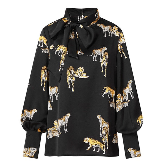 Celmia Plus Size Women Satin Blouse 2020 Fashion Tunic Top Elegant OL Bow Tie Neck Lantern Sleeve Office Shirt Casual Blusas 5XL