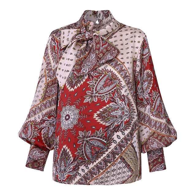 Celmia Plus Size Women Satin Blouse 2020 Fashion Tunic Top Elegant OL Bow Tie Neck Lantern Sleeve Office Shirt Casual Blusas 5XL