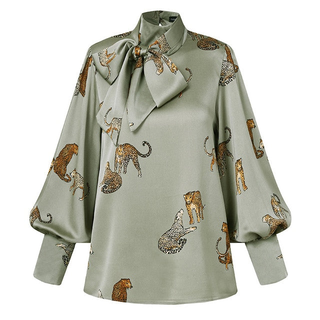 Celmia Plus Size Women Satin Blouse 2020 Fashion Tunic Top Elegant OL Bow Tie Neck Lantern Sleeve Office Shirt Casual Blusas 5XL