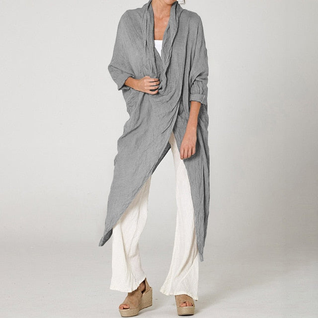 Plus Size Women Tops and Blouse 2020 Celmia Autumn Vintage Long Shirt Casual Cowl Neck Long Sleeve Asymmetrical Party Blusas 5XL