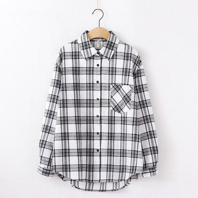 Tangada  fashion women chic oversized plaid blouse long sleeve female casual   print shirts stylish cotton tops blusas XQ01
