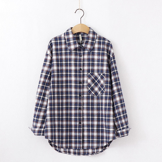 Tangada  fashion women chic oversized plaid blouse long sleeve female casual   print shirts stylish cotton tops blusas XQ01