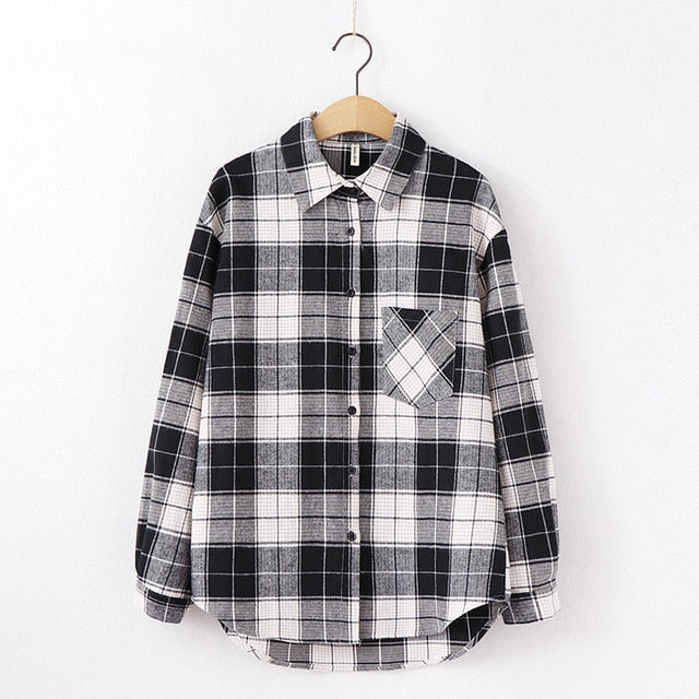 Tangada  fashion women chic oversized plaid blouse long sleeve female casual   print shirts stylish cotton tops blusas XQ01