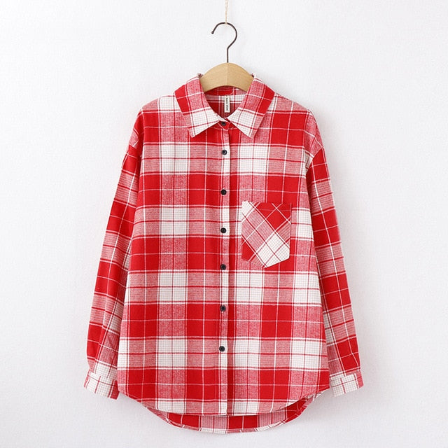Tangada  fashion women chic oversized plaid blouse long sleeve female casual   print shirts stylish cotton tops blusas XQ01