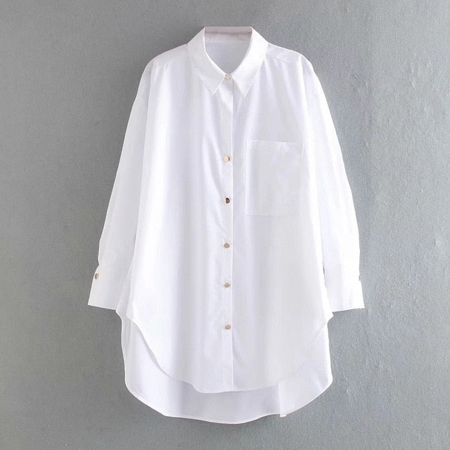 Za 2020 Oversized Blouse White Button up Shirts Women Tops Summer Fashion Ladies Long sleeve Big size Woman Long Shirt Tunic