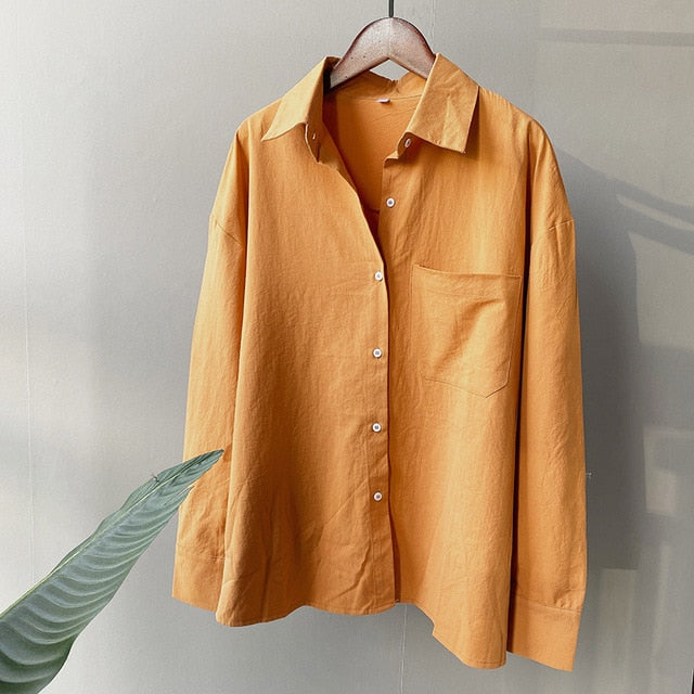 Lizkova 100% Cotton White Blouse Women Japenese Oversized Shirt 2020 Lapel Long Sleeve Ladies Casual Tops 8887