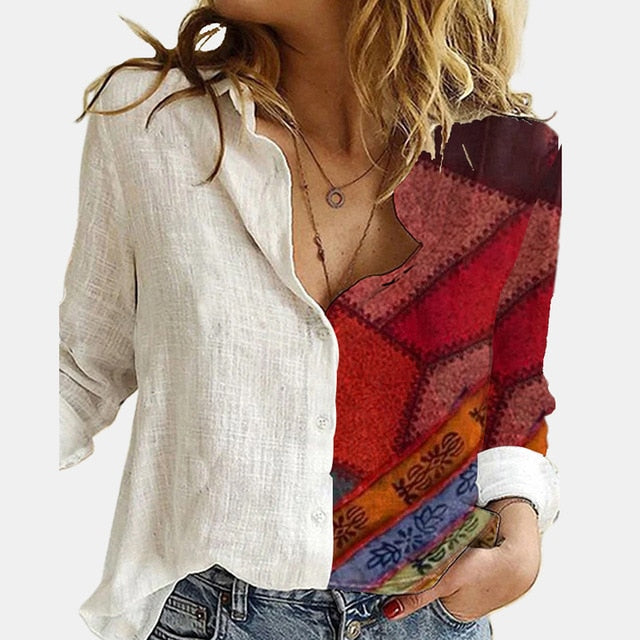 Casual Cute Cats Print Autumn Blouse Shirts Women Vintage Button Turn-Down Collar Tops Office Lady Elegant Long Sleeve Blusa 5XL