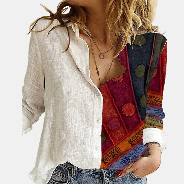 Casual Cute Cats Print Autumn Blouse Shirts Women Vintage Button Turn-Down Collar Tops Office Lady Elegant Long Sleeve Blusa 5XL