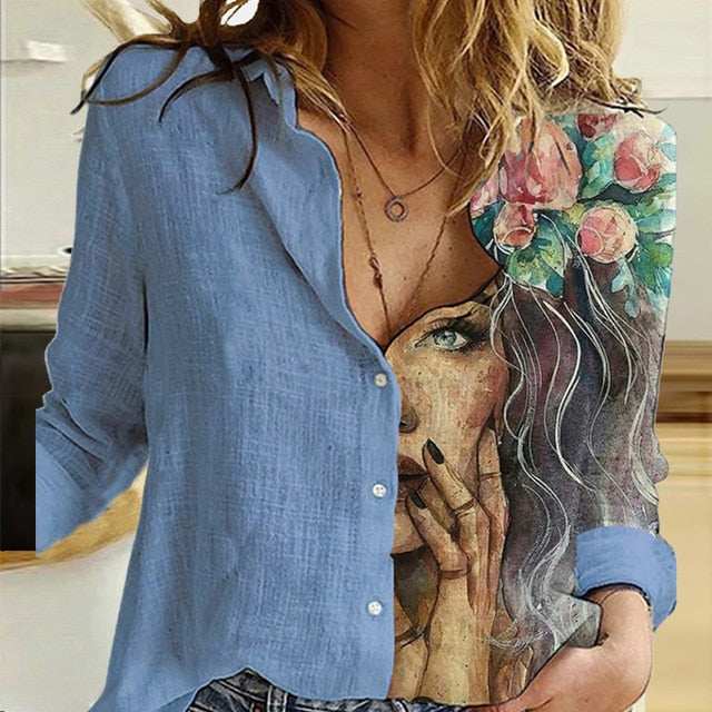 Elegant Print Turn-Down Collar Blouse Shirt 2020 Autumn Lady Office Long Sleeve Tops Casual Women Button Plus Size Shirts Blusas