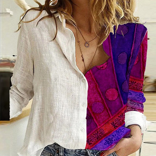 Elegant Print Turn-Down Collar Blouse Shirt 2020 Autumn Lady Office Long Sleeve Tops Casual Women Button Plus Size Shirts Blusas