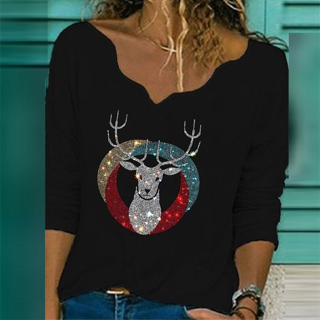 Autumn Women Elegant V-Neck Print Blouse Shirt 2020 New Casual Loose Long Sleeve Tops Ladies Plus Size Streetwear Pullover Blusa