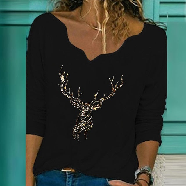 Autumn Women Elegant V-Neck Print Blouse Shirt 2020 New Casual Loose Long Sleeve Tops Ladies Plus Size Streetwear Pullover Blusa