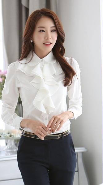 New Arrival 2020 Chiffon Long Sleeve female  blouse Shirt Fashion Ruffles Ladies White Black Office Blouses Women Clothes 8C81