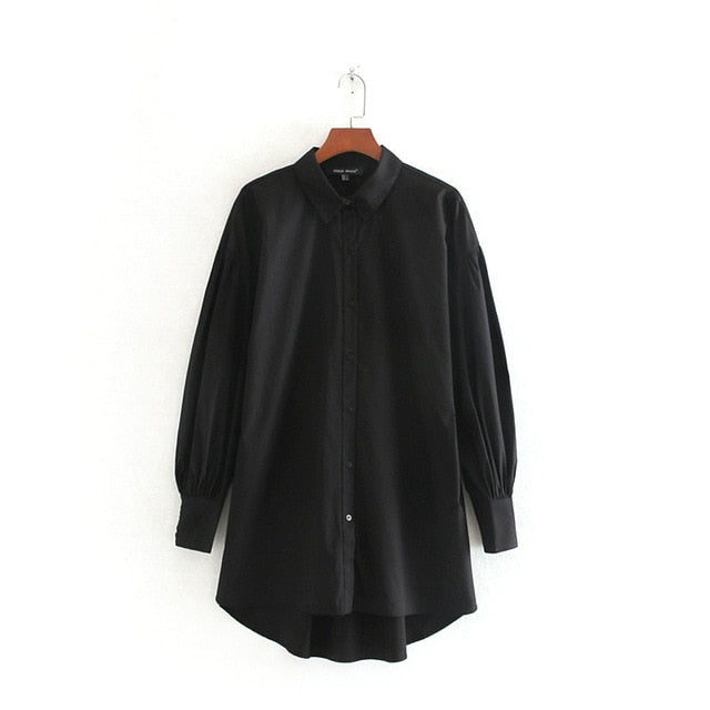 Stylish Women Long Shirt Autumn 2020 New Fashion White and Black Blouse Modern Lady Loose Long Sleeve Shirts