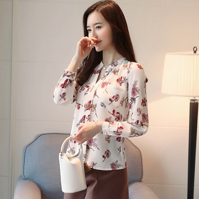 Long Sleeve Print Chiffon Women Blouse Shirt Fashion Women Blouses 2020 Blusas Feminine Blouses OL Blouse Women Tops Z0001 40