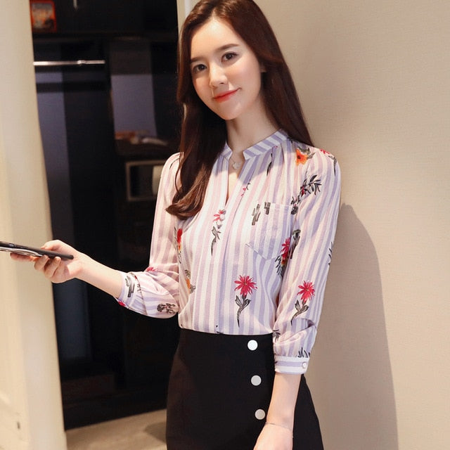 Long Sleeve Print Chiffon Women Blouse Shirt Fashion Women Blouses 2020 Blusas Feminine Blouses OL Blouse Women Tops Z0001 40