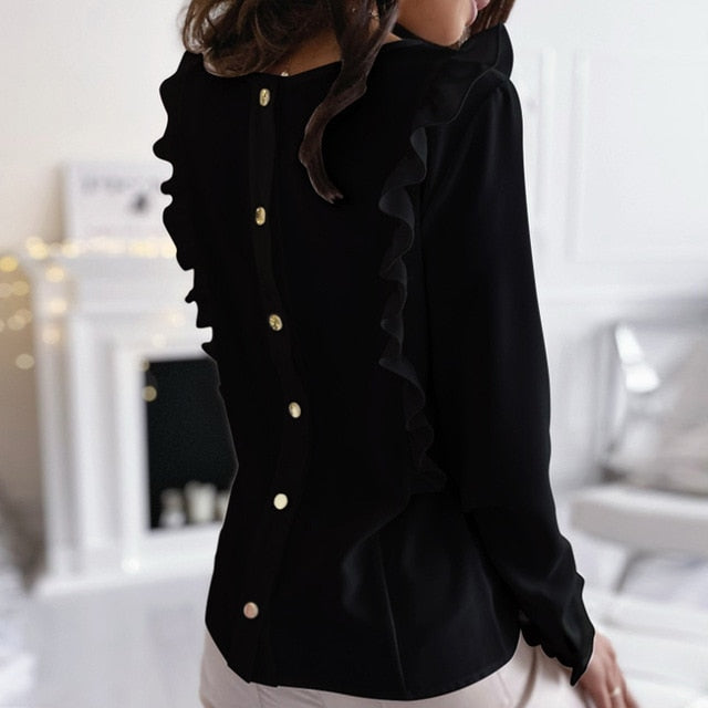 Women Elegant Solid color Ruffle blouse shirt 2020 Summer O Neck Pleated Blusa Lady 3XL New Casual Button sleeveless tops blusa