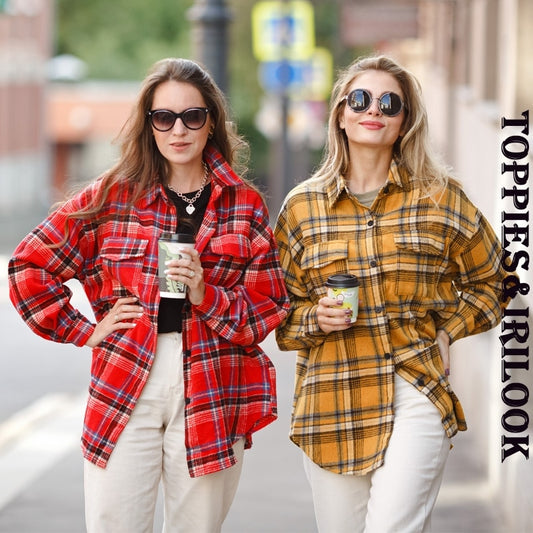 Toppies 2020 vintage plaid shirt jackets women oversized shirts ladies tops plus size clothing fall