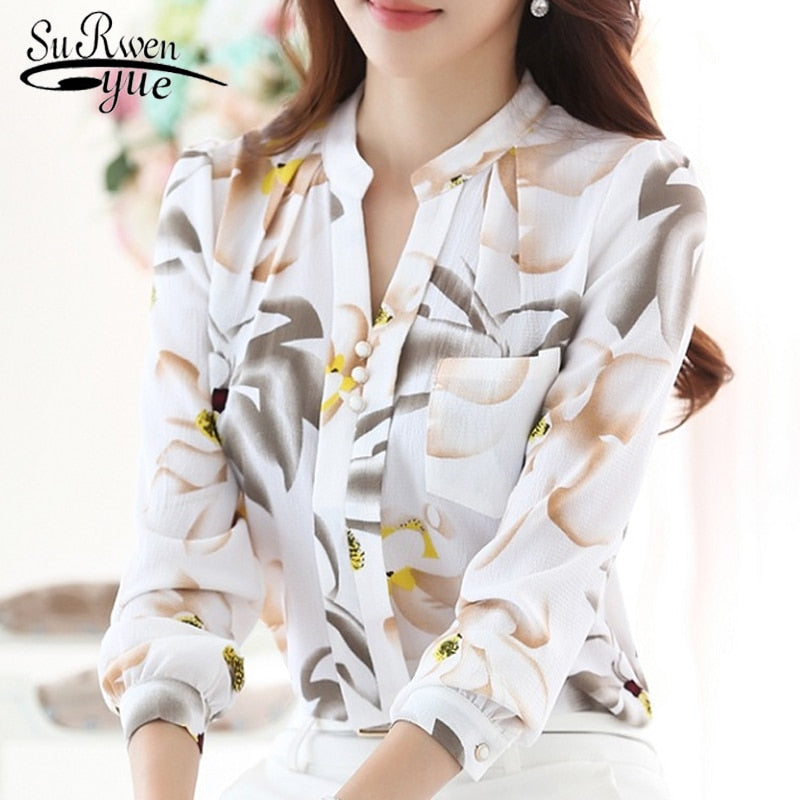 Fashion women tops 2020 ladies tops V-Neck Slim Chiffon blouse shirt Office Work Wear Women shirts Plus Size Blusas 882G 25