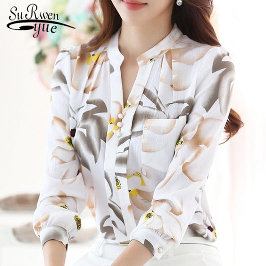 Fashion women tops 2020 ladies tops V-Neck Slim Chiffon blouse shirt Office Work Wear Women shirts Plus Size Blusas 882G 25