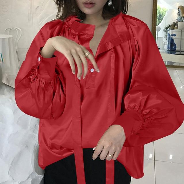 Celmia Vintage Women Polka Dot Blouse Lantern Sleeve Casual Shirt Plus Size Stylish Tunic Top Fashion Stand Collar Bow Tie Blusa