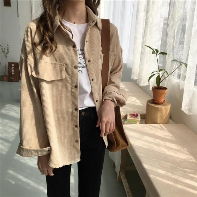 New shirt 2020 Autumn new ins loose and versatile corduroy shirt women's solid color casual long sleeve shirt coat