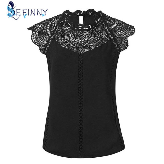 Summer 2020 Womens Tops Blouses Lace Patchwork Sleeveless Solid Shirt Women Blouse Blusas Roupa Feminina Shirts
