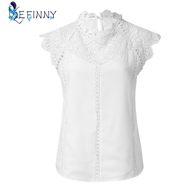Summer 2020 Womens Tops Blouses Lace Patchwork Sleeveless Solid Shirt Women Blouse Blusas Roupa Feminina Shirts