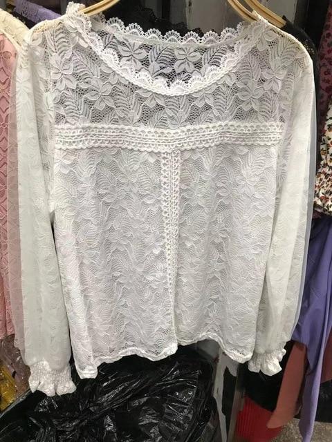 New Women Mesh Sheer Blouse See-through Lantern Long Sleeve Blouse Fashion Button Transparent White Shirt Female Blusas