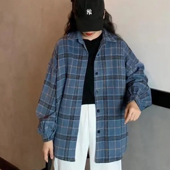 Blouse Women Woolen Plaid Coat Plaid Shirt for Women Thickened Long Sleeve Top Shirt Blusas Ropa De Mujer