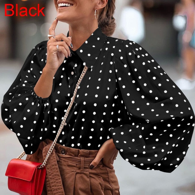 Women Blouses 2020 Autumn Polka Dot Shirt 5XL Celmia Long Lantern Sleeve Lapel Neck Elegant Office Ladies Stylish Tops Plus Size