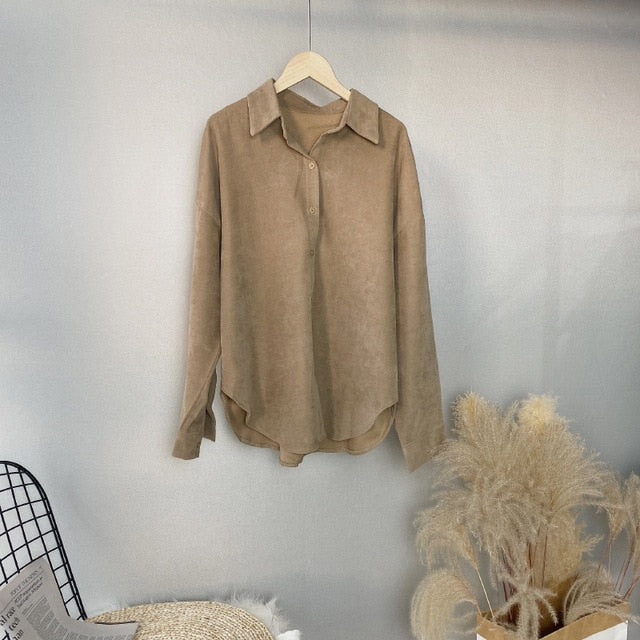 Lizkova Winter Warm Oversized Blouse Women White Plus Size Twill Shirt 2020 Long Sleeve Casual Tops 8876