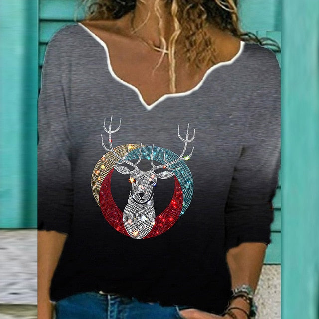 Autumn Women Elegant V-Neck Print Blouse Shirt 2020 New Casual Loose Long Sleeve Tops Ladies Plus Size Streetwear Pullover Blusa