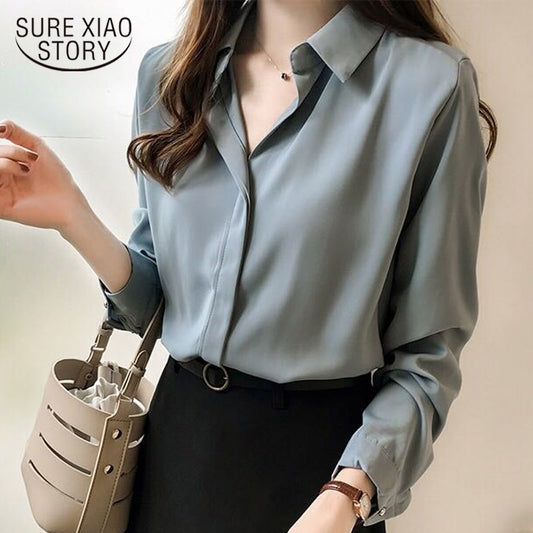 Spring Women 2021 Fashion Blouses Solid Plus Size Female Clothes Loose Shirt Long Sleeve Blouse Simple OL Feminine Blusa 1181 40