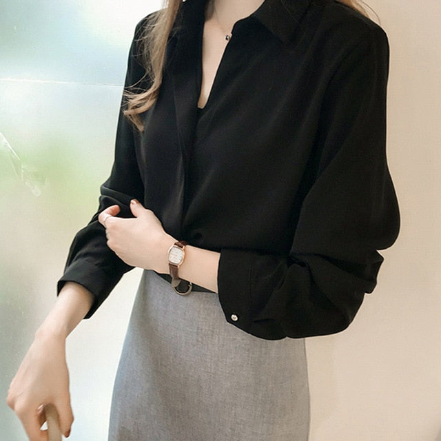 Spring Women 2021 Fashion Blouses Solid Plus Size Female Clothes Loose Shirt Long Sleeve Blouse Simple OL Feminine Blusa 1181 40
