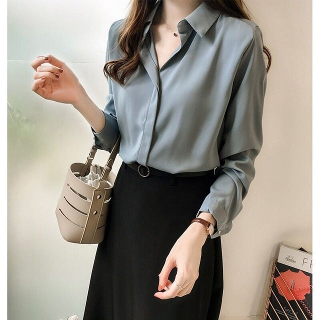 Spring Women 2021 Fashion Blouses Solid Plus Size Female Clothes Loose Shirt Long Sleeve Blouse Simple OL Feminine Blusa 1181 40