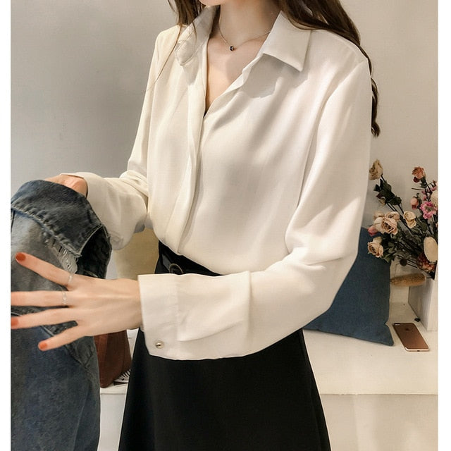 Spring Women 2021 Fashion Blouses Solid Plus Size Female Clothes Loose Shirt Long Sleeve Blouse Simple OL Feminine Blusa 1181 40